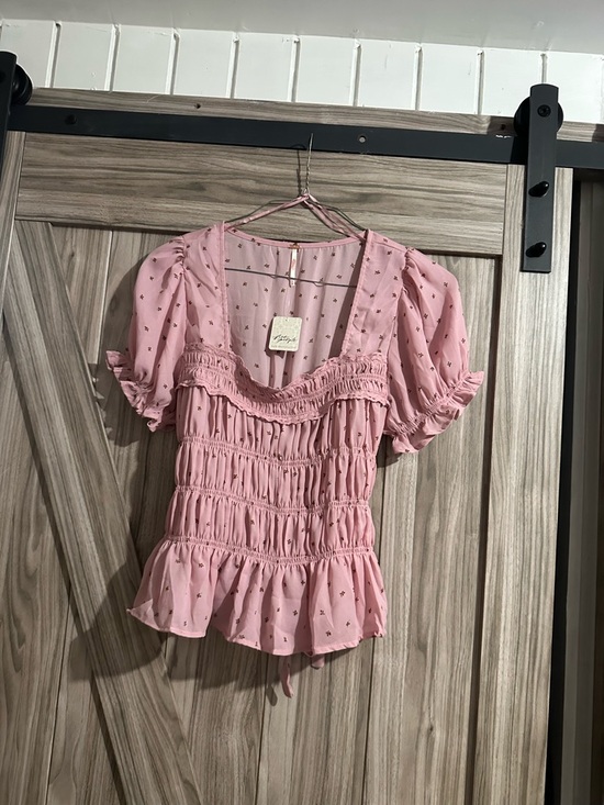 Free People Tops - Free People Pink Smocked Peasant Blouse